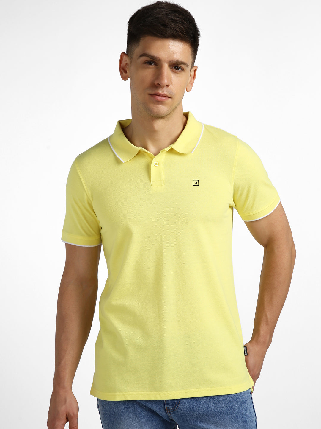 Men's Yellow Solid Slim Fit Half Sleeve Cotton Polo T-Shirt