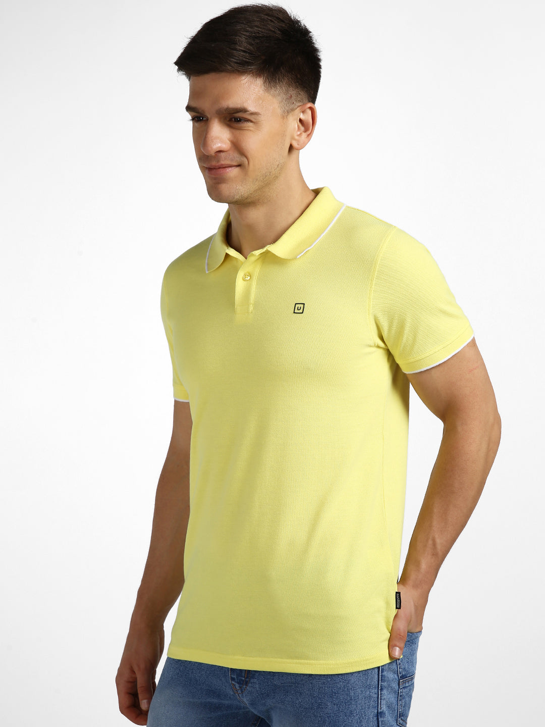 Men's Yellow Solid Slim Fit Half Sleeve Cotton Polo T-Shirt