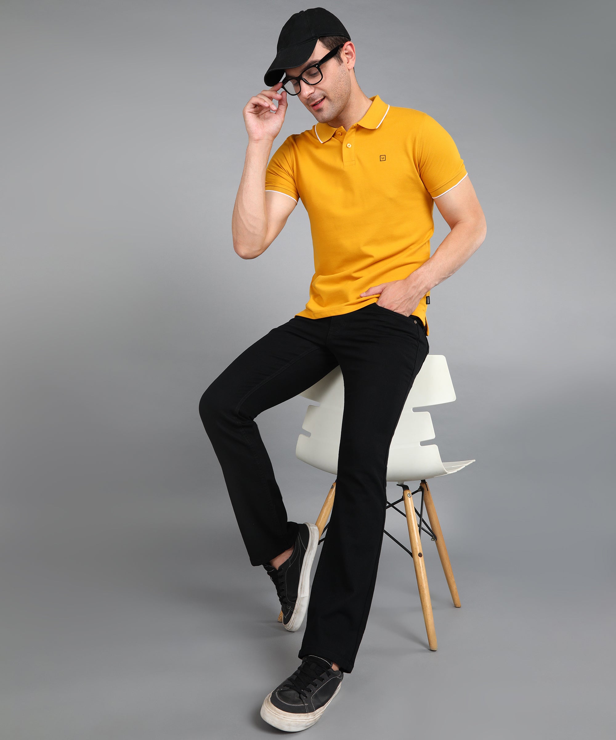 Men's Yellow Solid Slim Fit Half Sleeve Cotton Polo T-Shirt