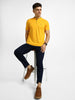 Men's Yellow Solid Slim Fit Half Sleeve Cotton Polo T-Shirt with Mandarin Collar