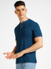 Men's Blue Solid Slim Fit Half Sleeve Cotton Polo T-Shirt with Mandarin Collar