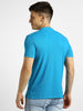 Men's Blue Solid Slim Fit Half Sleeve Cotton Polo T-Shirt with Mandarin Collar