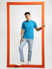 Men's Blue Solid Slim Fit Half Sleeve Cotton Polo T-Shirt with Mandarin Collar