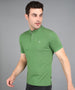 Men's Green Solid Slim Fit Half Sleeve Cotton Polo T-Shirt with Mandarin Collar