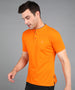 Men's Orange Solid Slim Fit Half Sleeve Cotton Polo T-Shirt with Mandarin Collar