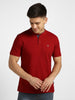 Men's Red Solid Slim Fit Half Sleeve Cotton Polo T-Shirt with Mandarin Collar