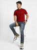 Men's Red Solid Slim Fit Half Sleeve Cotton Polo T-Shirt with Mandarin Collar