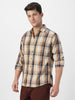 Men's Beige Cotton Full Sleeve Regular Fit Casual Checkered Shirt