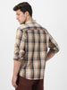 Men's Beige Cotton Full Sleeve Regular Fit Casual Checkered Shirt