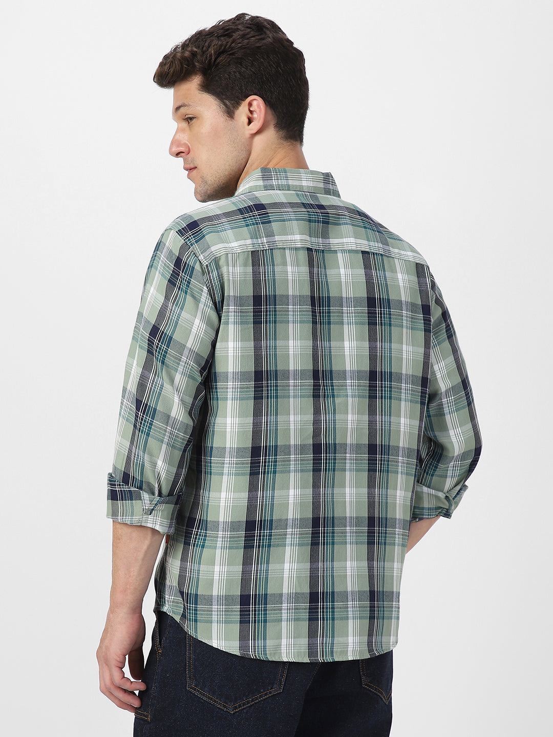 Men's Green Cotton Full Sleeve Regular Fit Casual Checkered Shirt