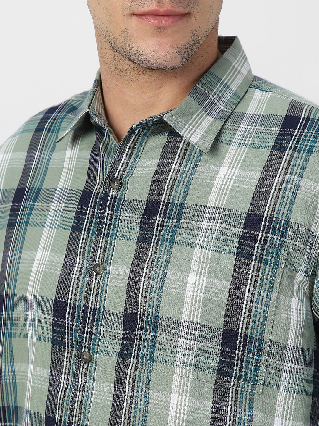 Men's Green Cotton Full Sleeve Regular Fit Casual Checkered Shirt