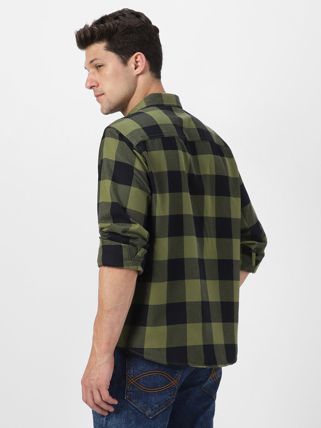 Men's Green Black Cotton Full Sleeve Regular Fit Casual Checkered Shirt