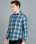 Men's Blue Cotton Full Sleeve Slim Fit Casual Checkered Shirt