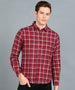 Men's Red Cotton Full Sleeve Slim Fit Casual Checkered Shirt