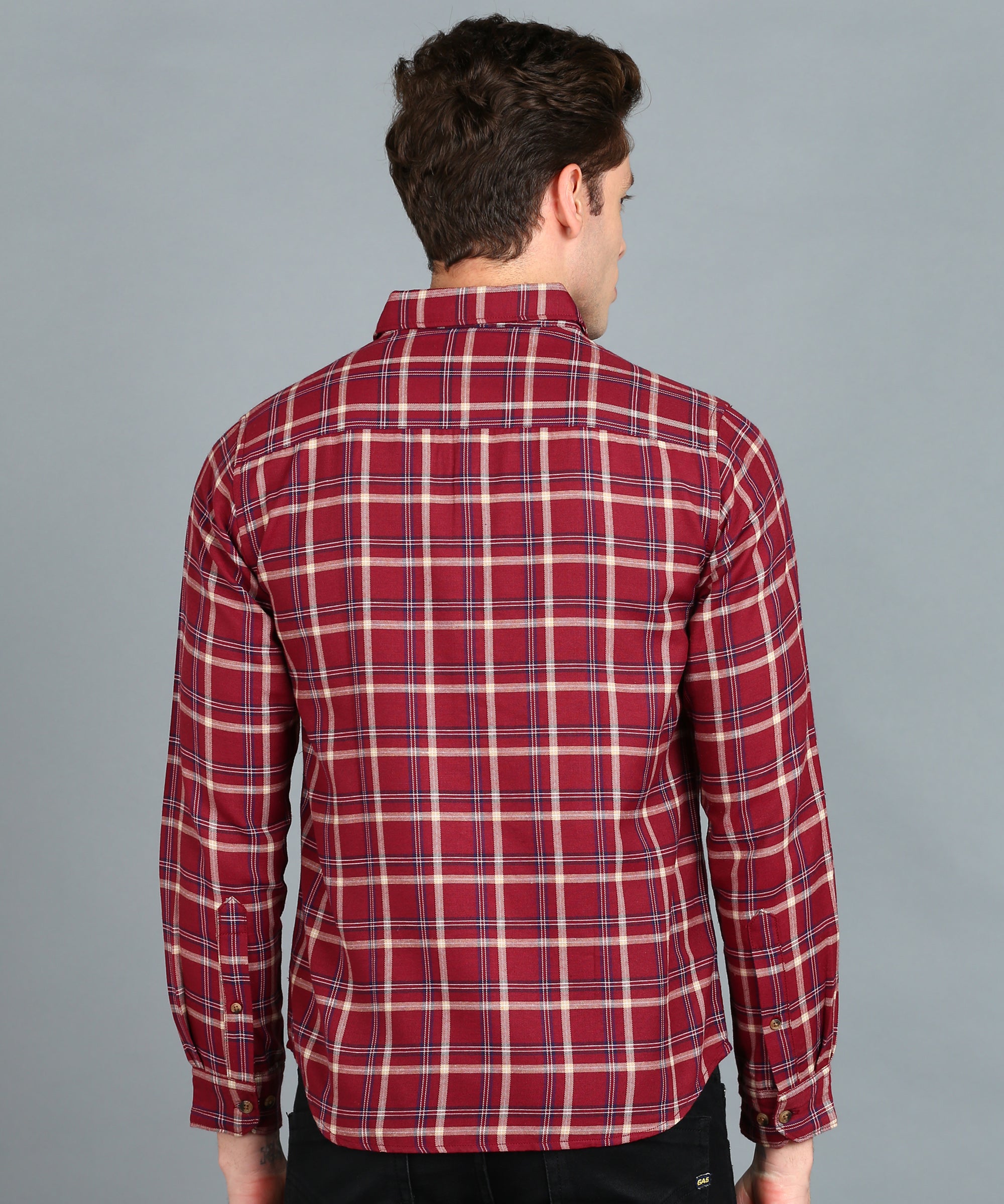 Men's Red Cotton Full Sleeve Slim Fit Casual Checkered Shirt