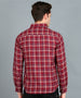 Men's Red Cotton Full Sleeve Slim Fit Casual Checkered Shirt