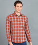 Men's Orange Cotton Full Sleeve Slim Fit Casual Checkered Shirt