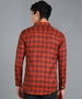 Men's Orange Cotton Full Sleeve Slim Fit Casual Checkered Shirt