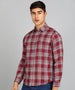 Men's Red Cotton Full Sleeve Slim Fit Casual Checkered Shirt