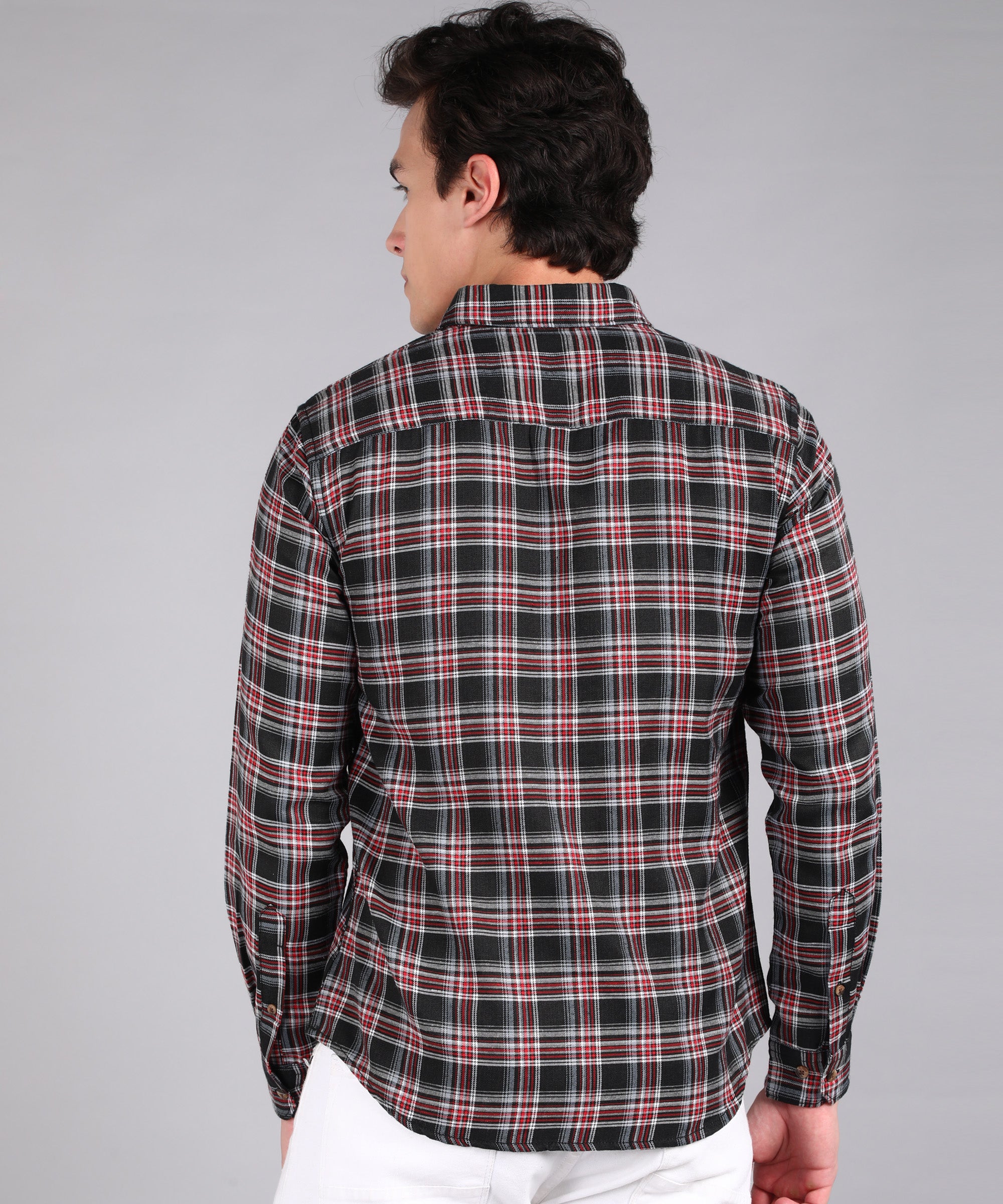 Men's Black Cotton Full Sleeve Slim Fit Casual Checkered Shirt