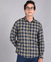 Men's Blue Cotton Full Sleeve Slim Fit Casual Checkered Shirt