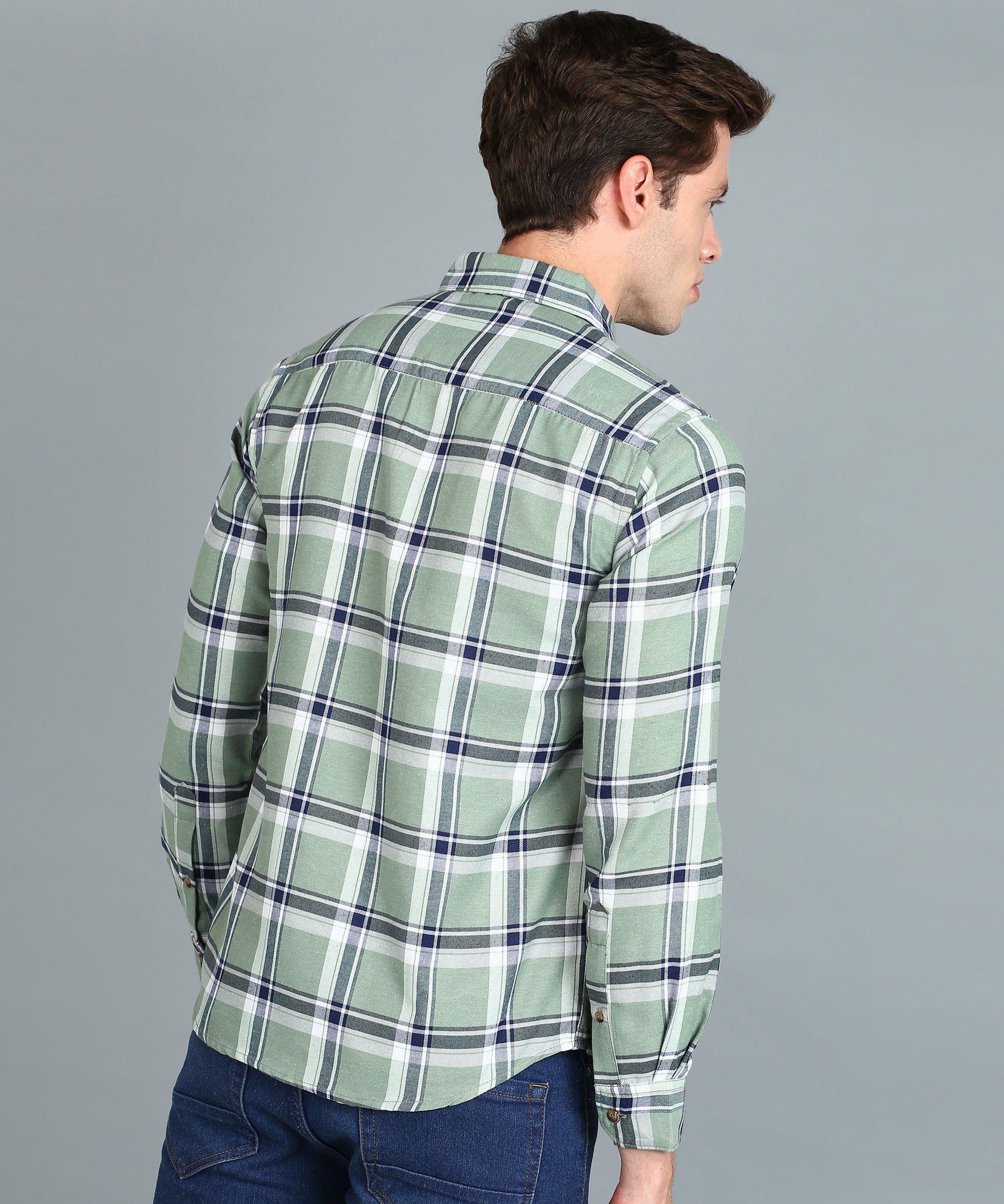 Men's Grey Cotton Full Sleeve Slim Fit Casual Checkered Shirt