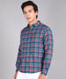 Men's Blue Cotton Full Sleeve Slim Fit Casual Checkered Shirt