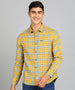 Men's Yellow Cotton Full Sleeve Slim Fit Casual Checkered Shirt