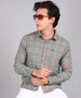 Men's Green Cotton Full Sleeve Slim Fit Casual Checkered Shirt