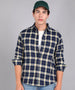 Men's Blue Cotton Full Sleeve Slim Fit Casual Checkered Shirt