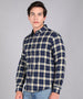 Men's Blue Cotton Full Sleeve Slim Fit Casual Checkered Shirt