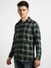 Men's Green Cotton Full Sleeve Slim Fit Casual Checkered Shirt with Hooded Collar