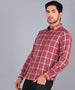 Men's Red Cotton Full Sleeve Slim Fit Casual Checkered Shirt