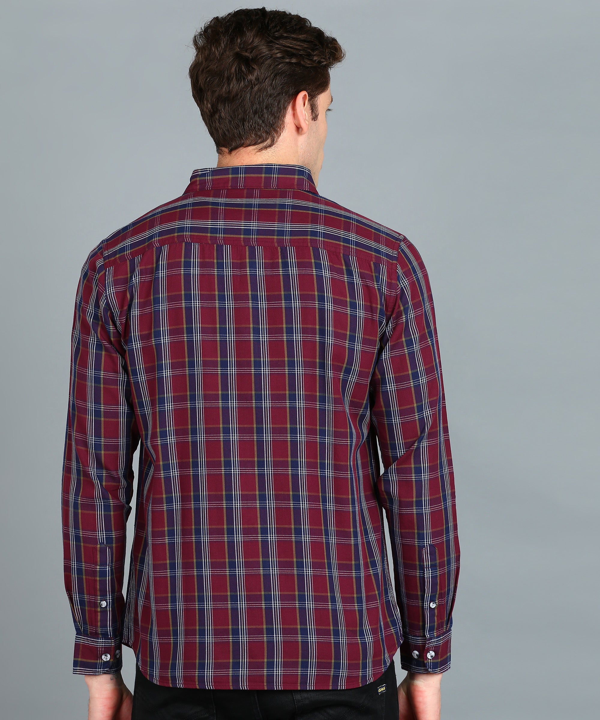 Men's Maroon, Blue Cotton Full Sleeve Slim Fit Casual Checkered Shirt