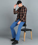 Men's Black, Orange Cotton Full Sleeve Slim Fit Casual Checkered Shirt