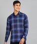 Men's Blue Cotton Full Sleeve Slim Fit Casual Checkered Shirt