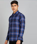 Men's Blue Cotton Full Sleeve Slim Fit Casual Checkered Shirt