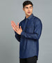 Men's Navy Blue Full Sleeve Slim Fit Casual Denim Shirt