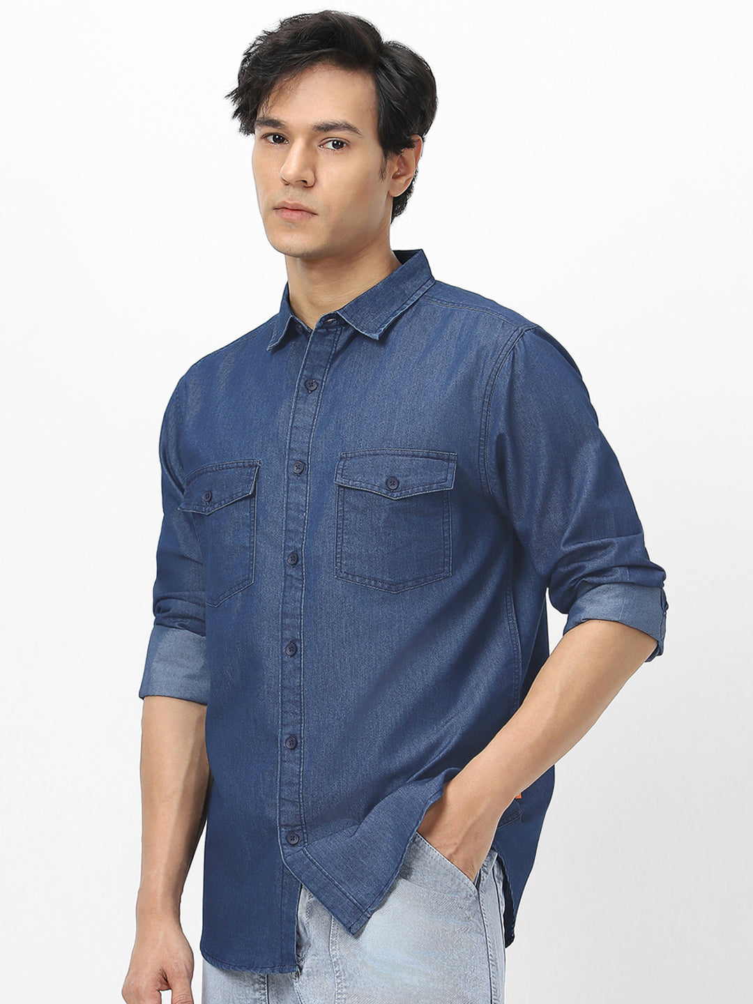 Men's Dark Blue Full Sleeve Regular Fit Casual Denim Shirt