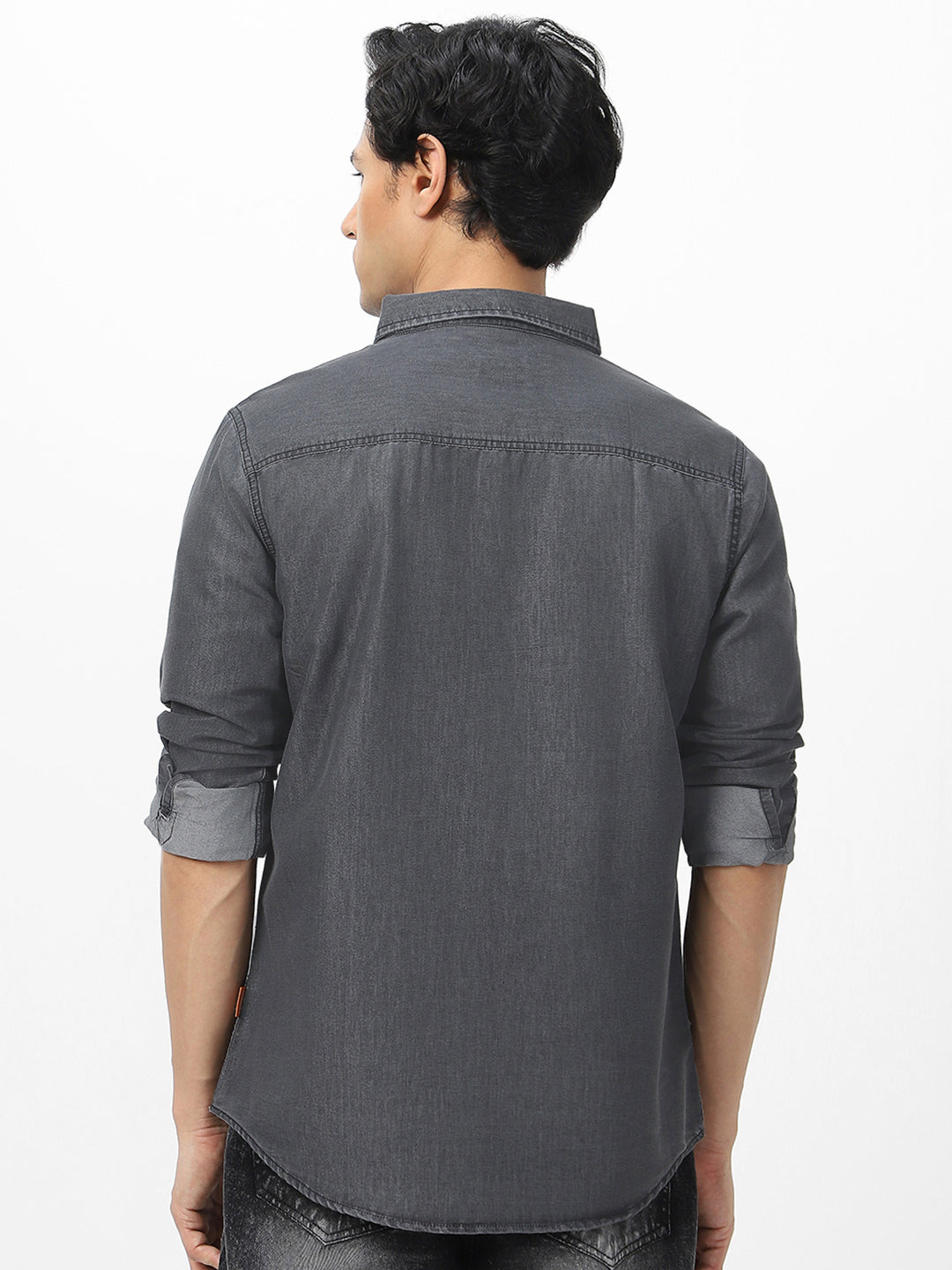 Men's Dark Grey Full Sleeve Regular Fit Casual Denim Shirt