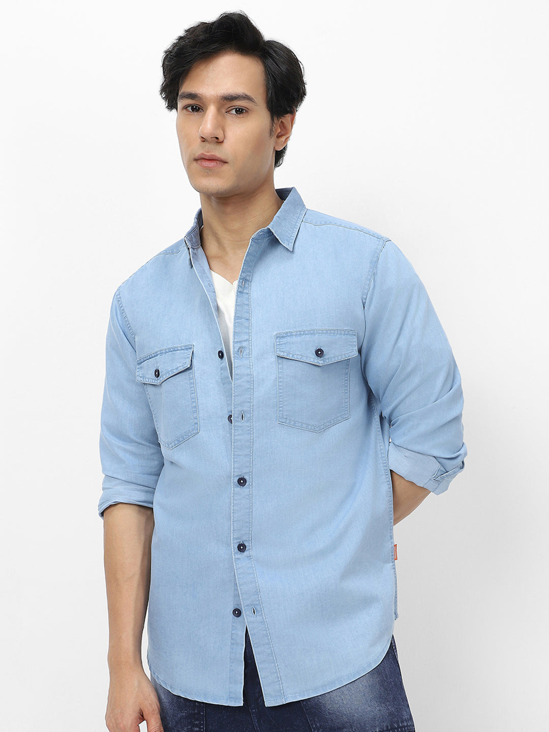 Men's Ice Blue Full Sleeve Regular Fit Casual Denim Shirt