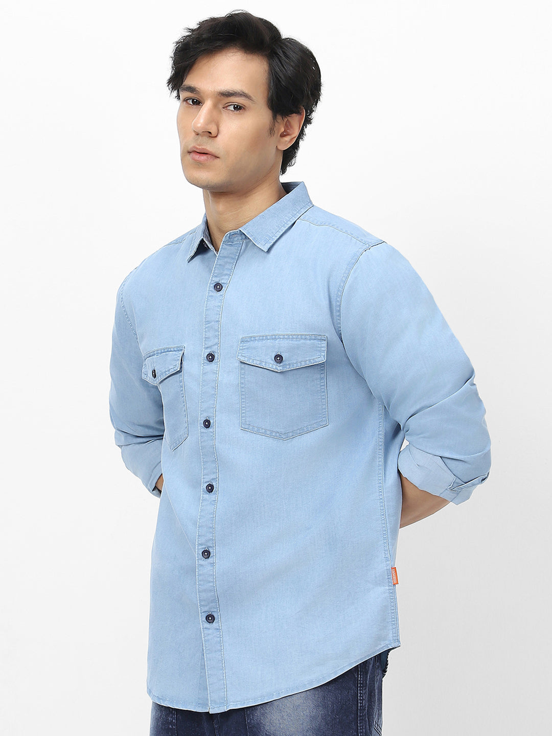 Men's Ice Blue Full Sleeve Regular Fit Casual Denim Shirt