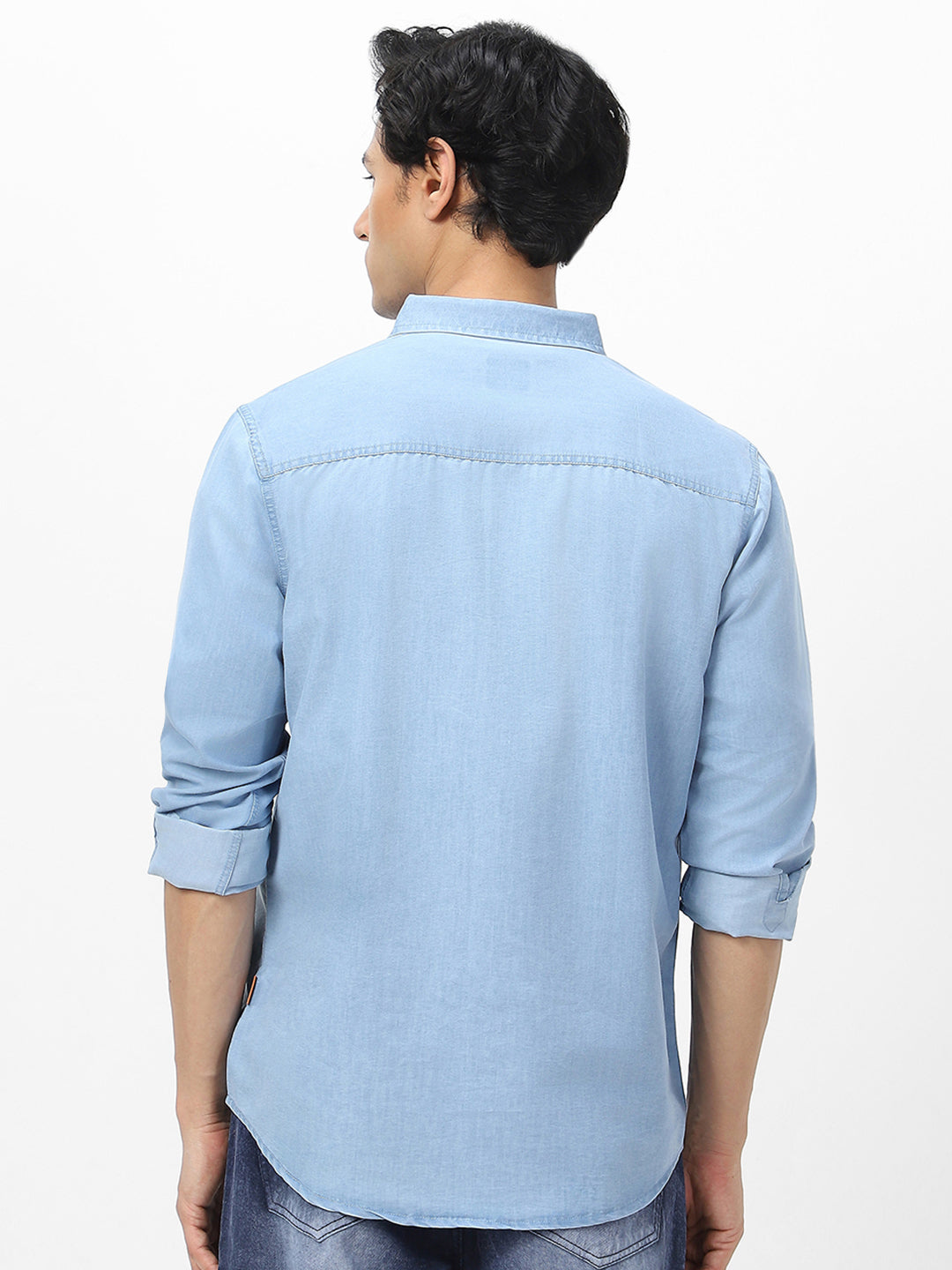 Men's Ice Blue Full Sleeve Regular Fit Casual Denim Shirt