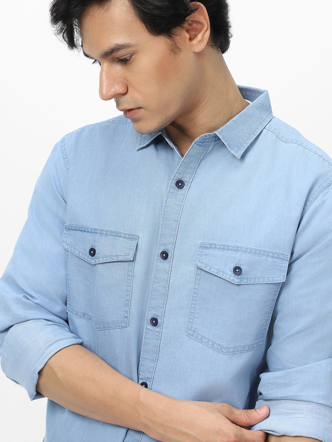 Men's Ice Blue Full Sleeve Regular Fit Casual Denim Shirt