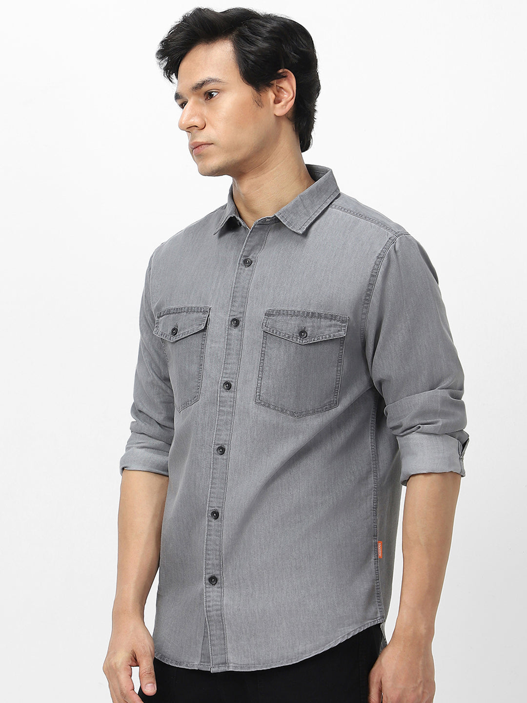 Men's Ice Grey Full Sleeve Regular Fit Casual Denim Shirt