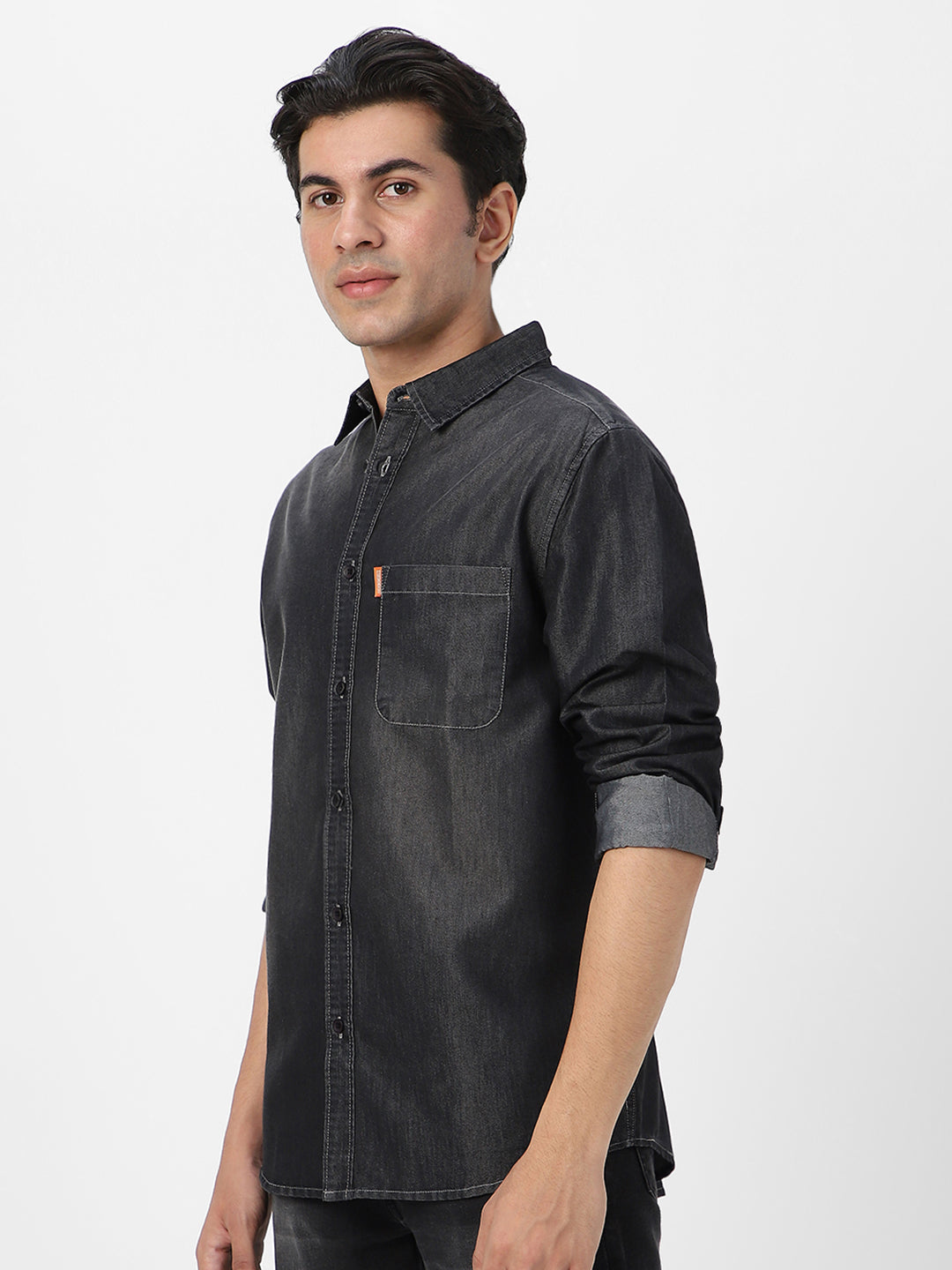 Men's Dark Grey Full Sleeve Regular Fit Casual Denim Shirt