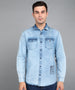 Men's Ice Blue Denim Full Sleeve Slim Fit Washed Casual Shirt