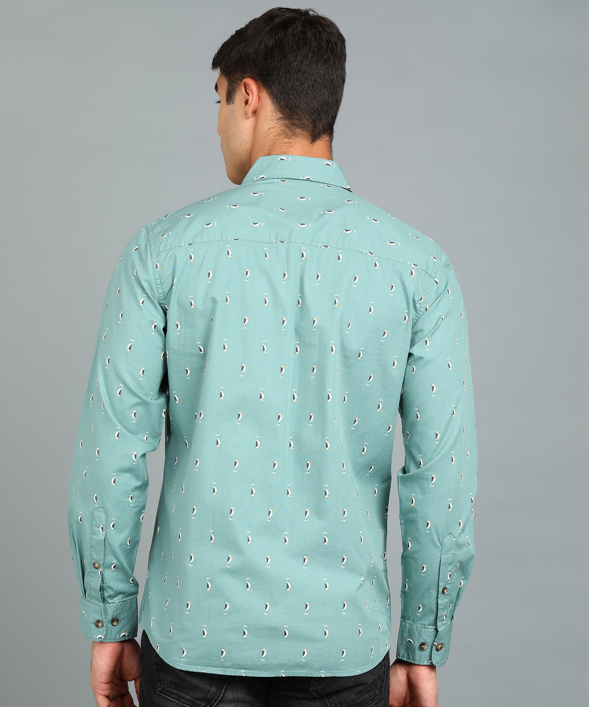 Men's Green Cotton Full Sleeve Slim Fit Casual Printed Shirt