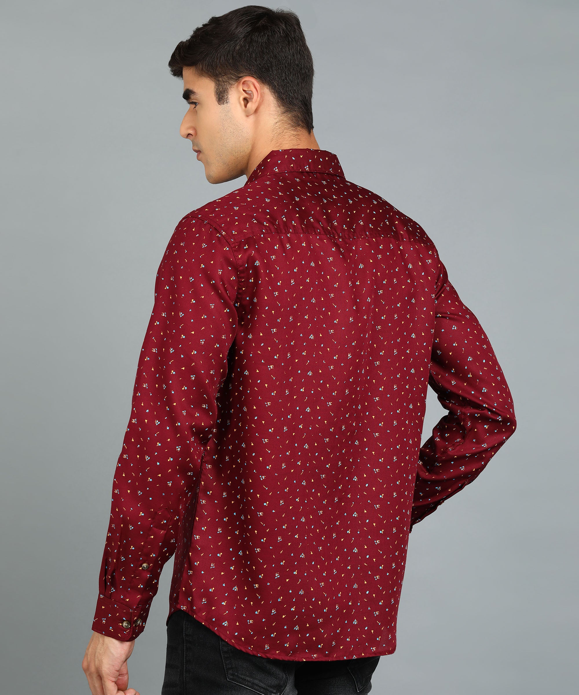 Men's Maroon Cotton Full Sleeve Slim Fit Casual Printed Shirt