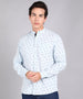 Men's Sky Blue Cotton Full Sleeve Slim Fit Casual Printed Shirt with Mandarin Collar